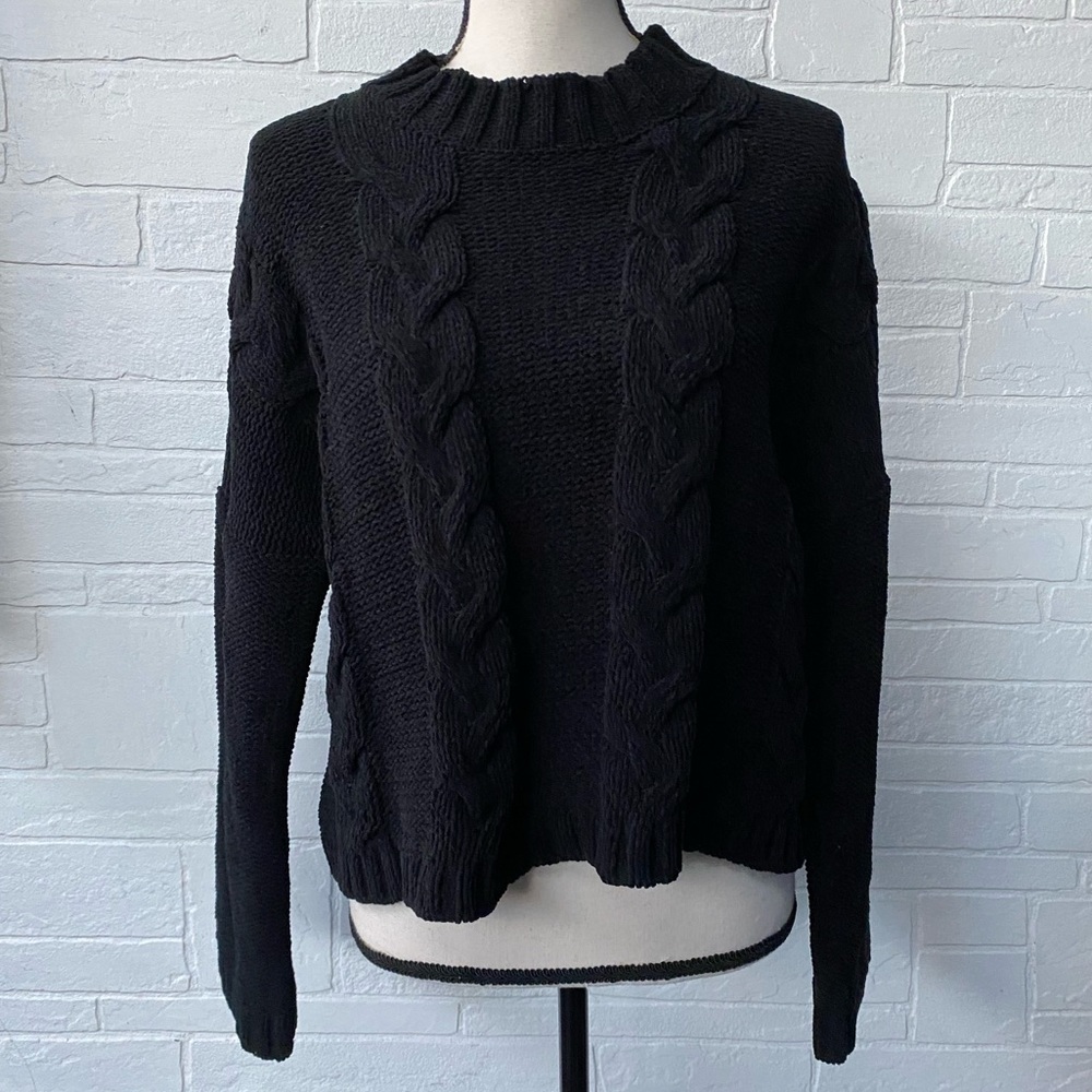 Cotton Emporium Chenille CableMock Neck Sweater semi crop